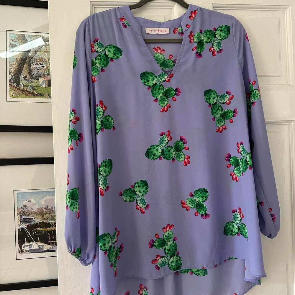 Izzy & Lola Lavender Cactus Print Blouse